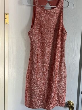 Express Rose Pink Sequin Halter Mini Dress